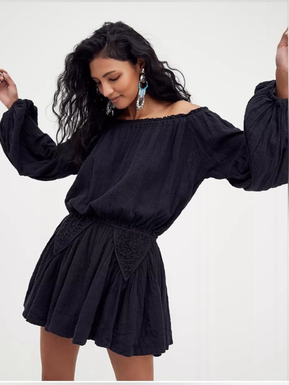 Free People Black Off-Shoulder Mini Dress